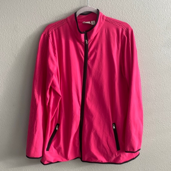 Chico's hot pink activewear zip up jacket-sparkle sleeve detail- Size 3 ( 16-18) - Picture 1 of 7